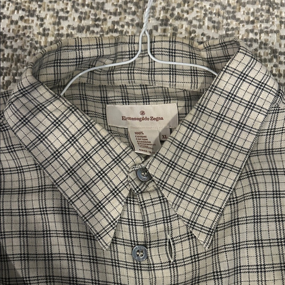 Ermenegildo Zegna Men's Cream and Black Checkered Shirt